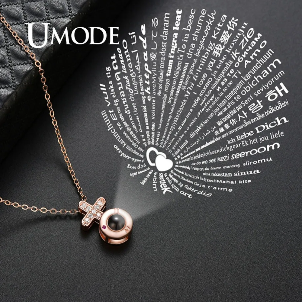 

UMODE Female Cross Long Chain Pendant I Love You Initial Necklace 100 Language Women halskette Accessories Femme Jewelry UN0315
