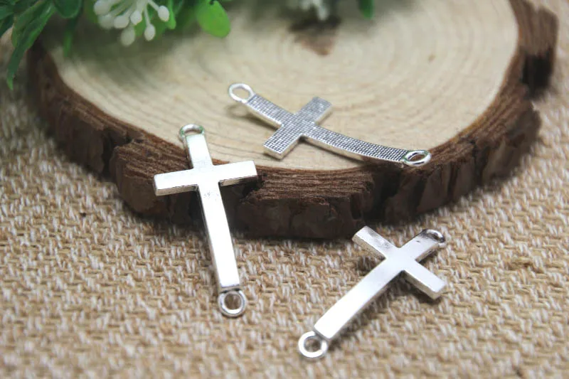 20pcs Cross charms, silver tone Sideways Cross Charm Connector Pendant