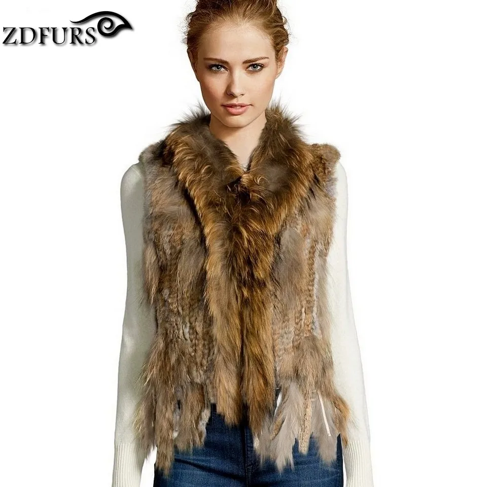 ZDFURS * высокого качества горячая Распродажа трикотажные кроличий мех жилет с