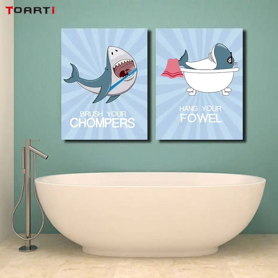 Sevimli Karikatur Kopekbaligi Duvar Sanati Boyama Banyo Mizah