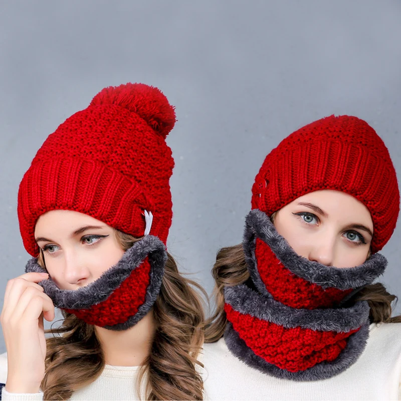 

2017 Hot Knitted hat scarf cap neck warmer Winter Hats For Men women skullies beanies super warm Fleece mask dad