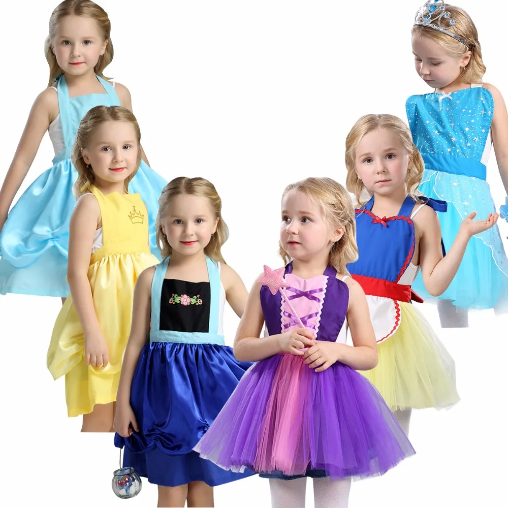 

2017 Summer Baby Girls Apron Cotton Dress Girls Princess Elsa and Anna Belle rapunzel Snow white Partyn dress Baby Apron dresses