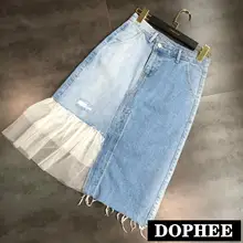 Летняя новая модная юбка в сеточку с подолом, белая ковбойская юбка-рыбий хвост, Женская юбка для девочек