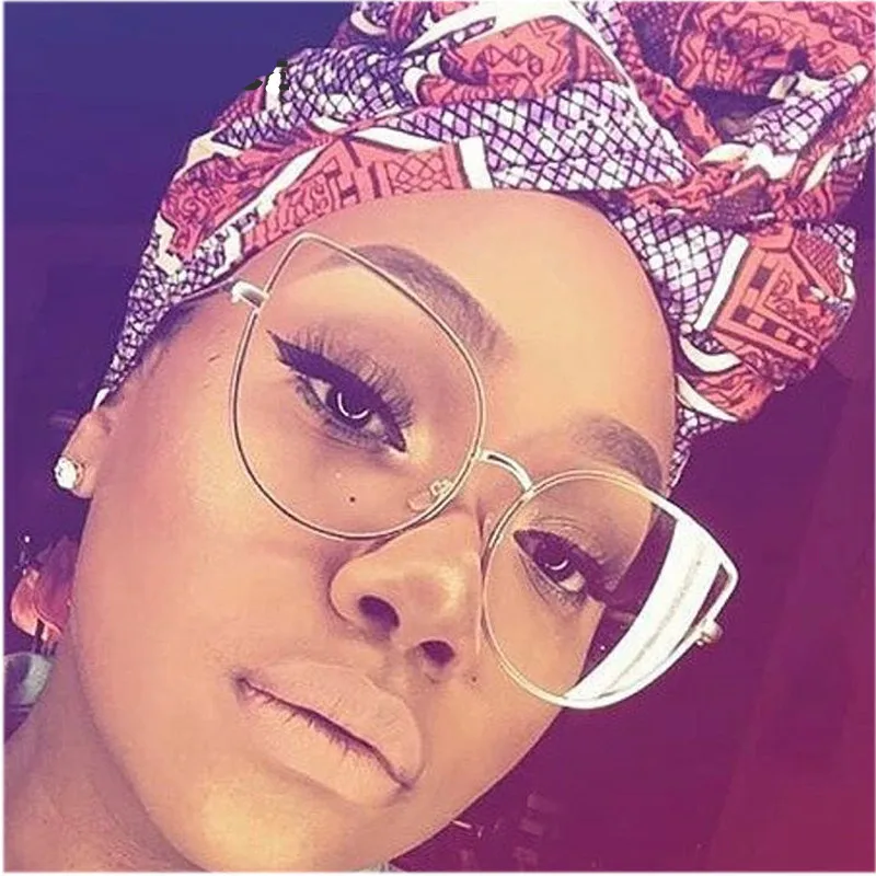 

Fashion Women Metal Cat Eye Glasses Frame Oversize Brand Designer Men Clear Lens Eyeglasses Plain Mirror Armacao De Oculos