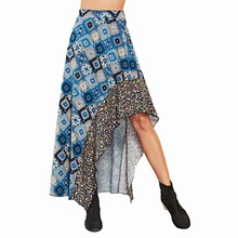 Новинка, стильные летние юбки с принтом в стиле пэчворк, женская модная Асимметричная длинная юбка, женская пляжная юбка с высокой талией в стиле бохо