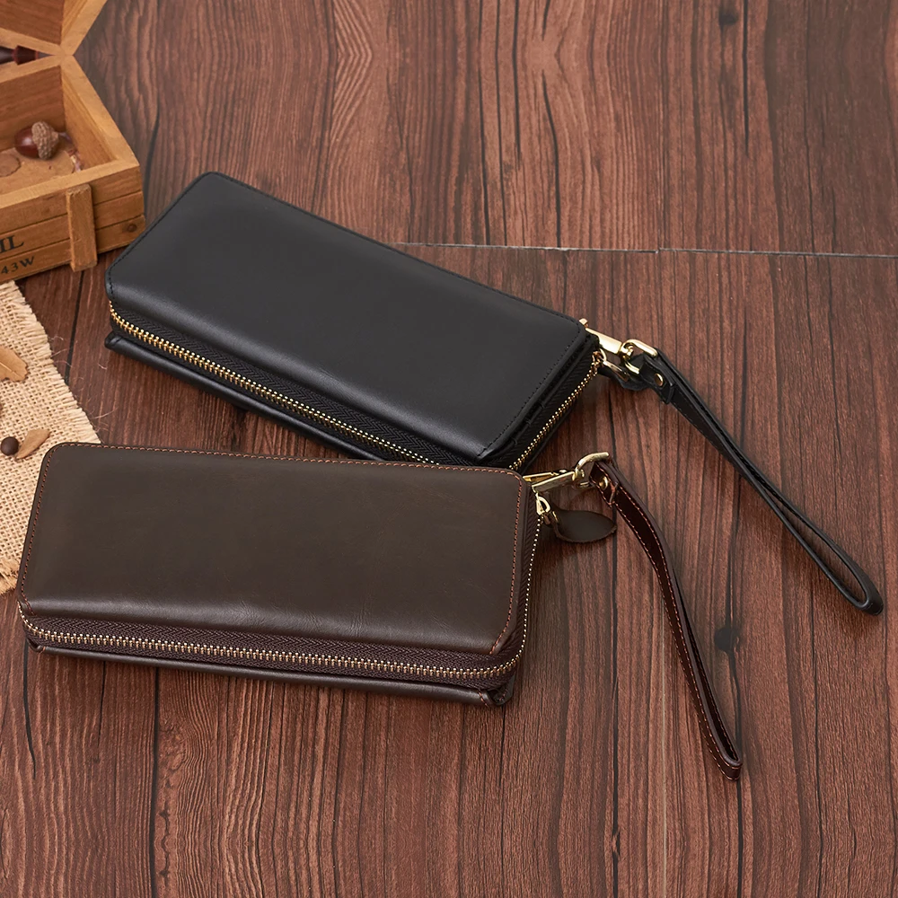 

JOYIR New Genuine Leather Men Long Wallet Clutch Casual Money Card Holder Handbag Vintage Zipper Coin Purse Wallet For Man 9376