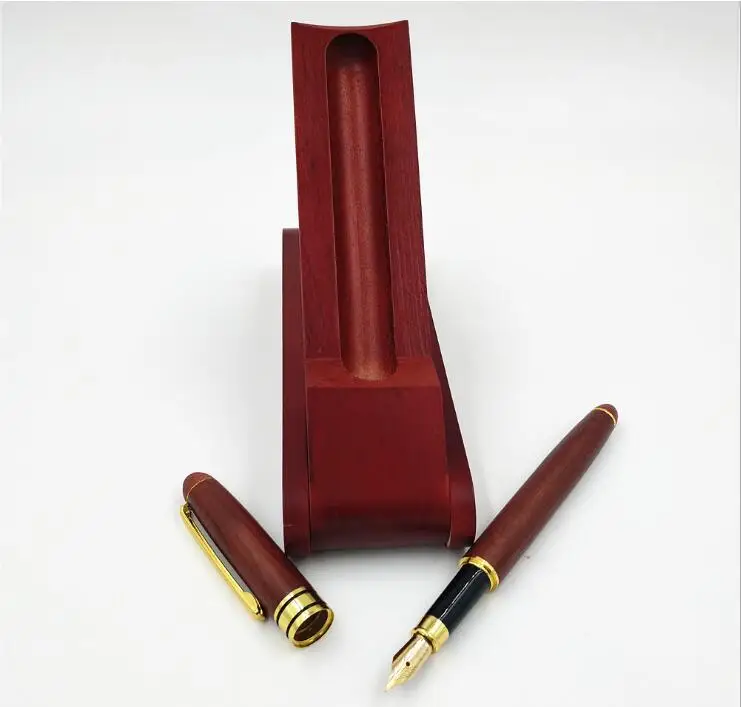 

Luxury Hot Selling Fountain Pen Rosewood Wooden Medium Iridium Nib Pens For Gifts Decoration Red With Gift box