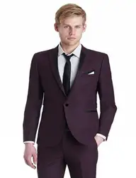 Slim Fit жениха острыми лацканами смокинг для жениха бордовый Мужские костюмы свадьба best человек (куртка + штаны + галстук + hankerchief) b732