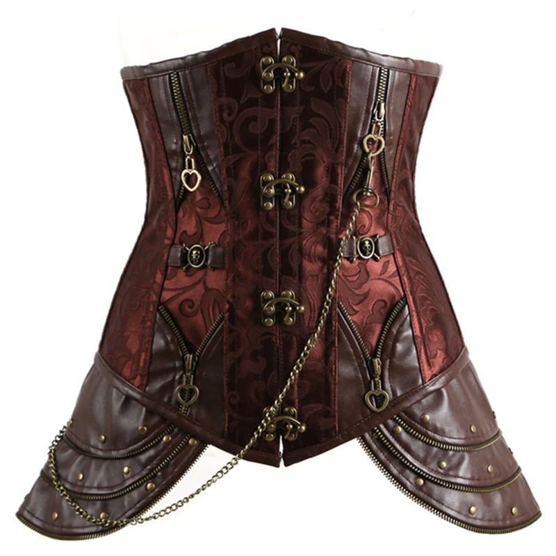 Women Corset Gothic Brown Leather Corset Tops M1345leather corset tops