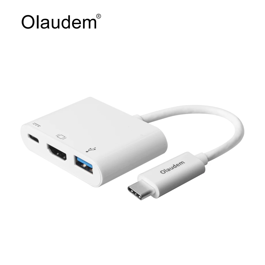 

Olaudem USB 3.1 Type-C to USB 3.0 + HDMI + Type C Data Charging Adapter USB-C Converter Support 1080P for Macbook 12 inch AT007