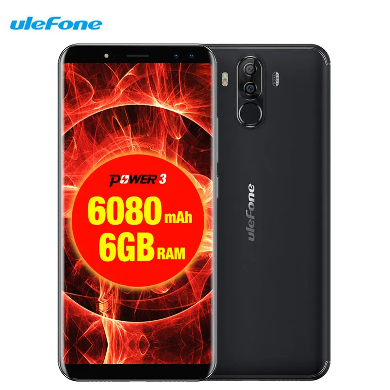 

Ulefone Power 3 Facial ID 6.0"18:9 FHD 6080mAh 6GB RAM+64GB 21M+13MP Smartphone Android 7.1 Octa Core + 4 Cameras 4G Cell Phone