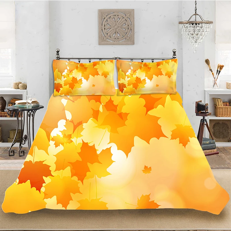 

Maple Leaf Pattern Comfortable Luxury Bedding set Bedclothes Include Duvet Cover Pillowcase Print Home Textile Bed Linens