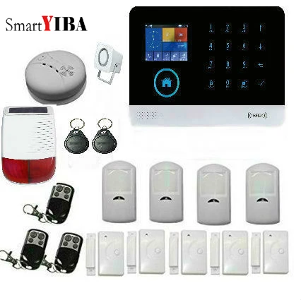 

SmartYIBA Wireless GSM Home Security Burglar Alarm System with Wireless Smoke Detector Sora Siren PIR Control Alarm Sensor Kits