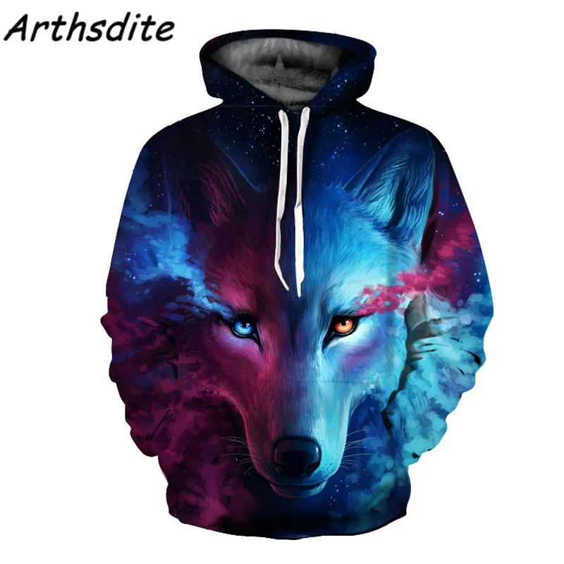 Arthsdite Plus Size S-3XL Wolf Print 3d Hoodies with Cap Men Sweatshirts Thin Male Autumn Oversized Pullover Winter Jacket Women | Мужская
