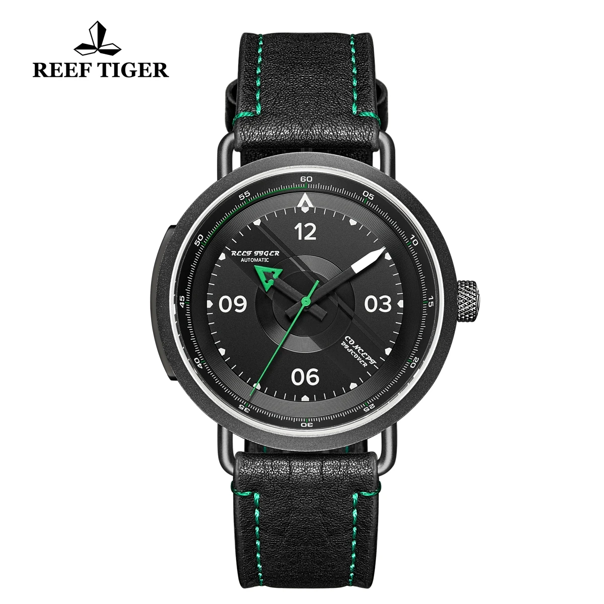 Reef Tiger/RT New Design Simple Watch Men Leather Strap Steel Waterproof Military Watches  Automatic Watches RGA9055 