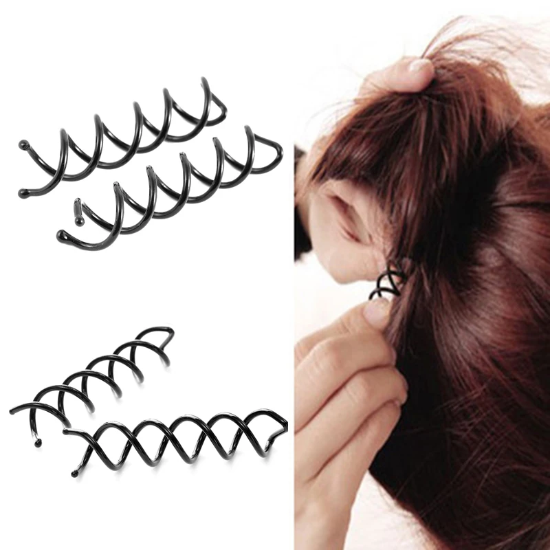 

12PCS Donut Hair Bun Plate Made Tools Spiral Spin Screw Pin Hair Clip Hairpin Twist Barrette Black Hair Accessories Metal Clip