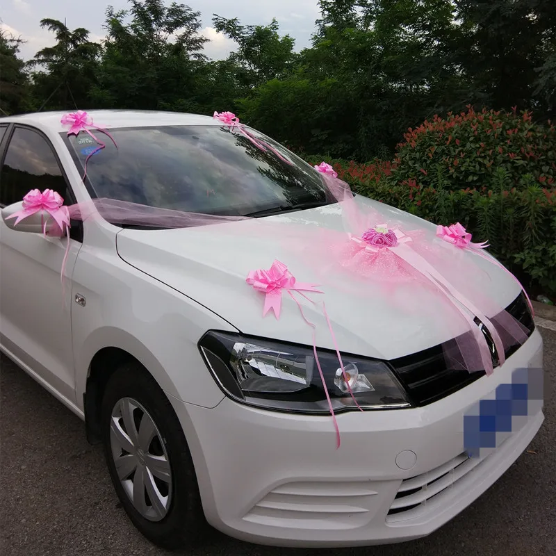 Wedding Decoration Car Flowers Artificial Organza Bow Rose Foam Flower Ribbon Wedding Decorative Garlands Set Wreath Table