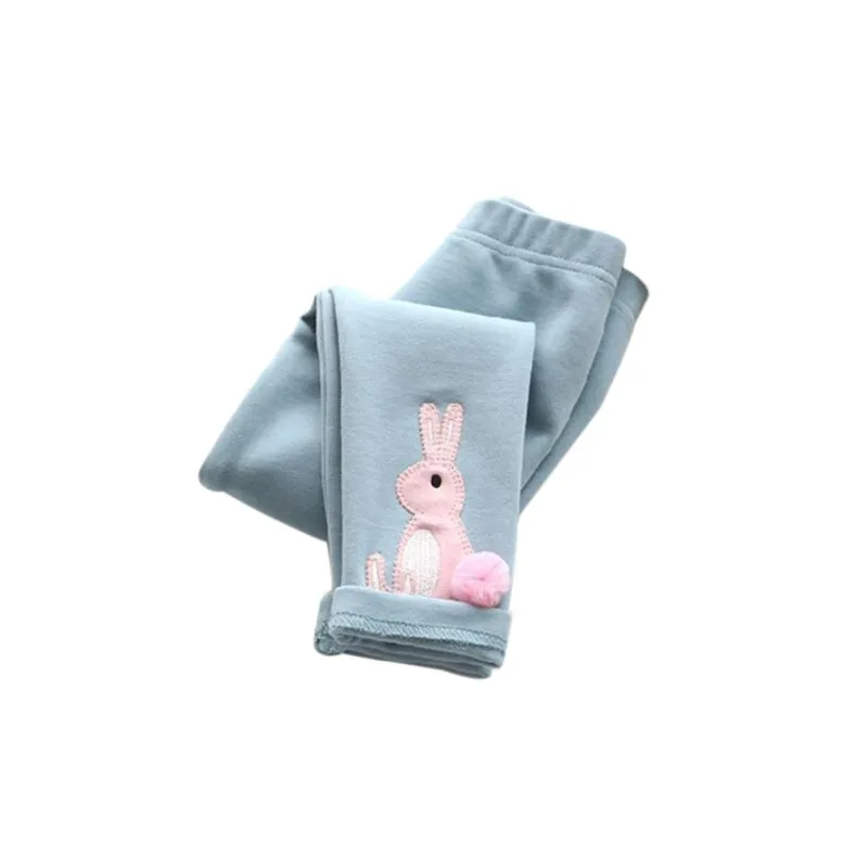Штаны для малышей леггинсы для девочек плотные теплые штаны с рисунком кролика для маленьких девочек возрастом от 2 до 7 лет рождественские детские зимние брюки - Цвет: Небесно-голубой