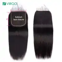 Virgo 6x6 Lace Closure Straight Hair Human Hair Lace Closure With Baby Hair Swiss Lace Natural Color 8''-20'' Remy Hair