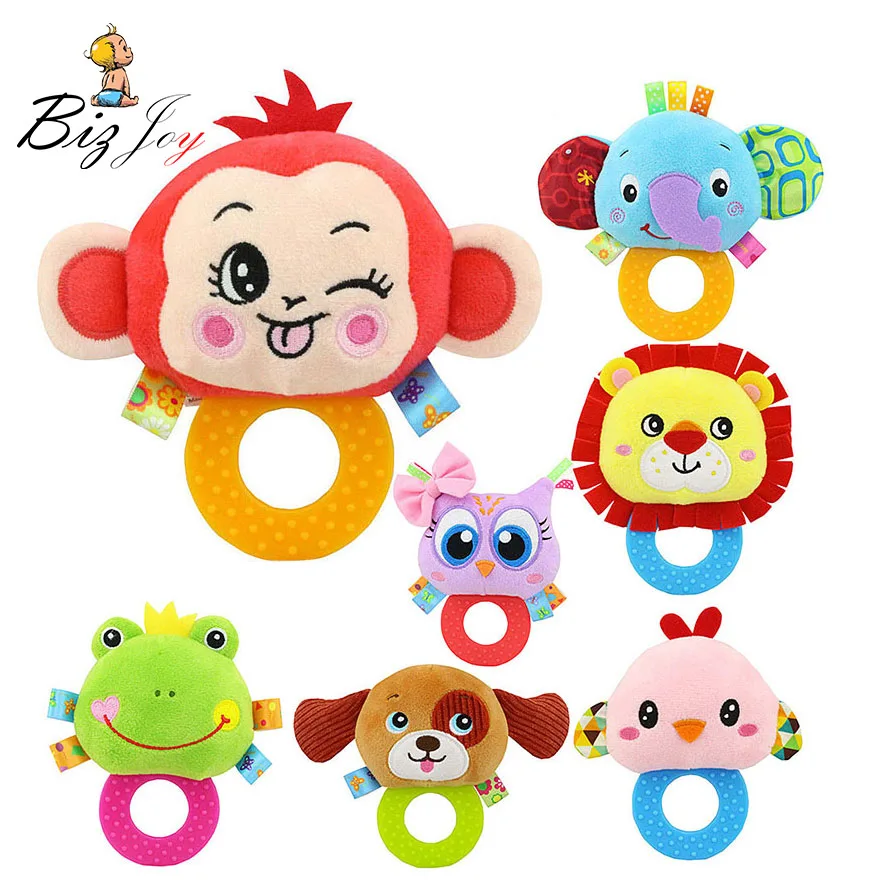 

Newborn Baby Rattle Appease Grab Silicone Teether Squeaker Infant Soft Soothing Puppet Animal Toys Calm Doll Safety Frog Panda