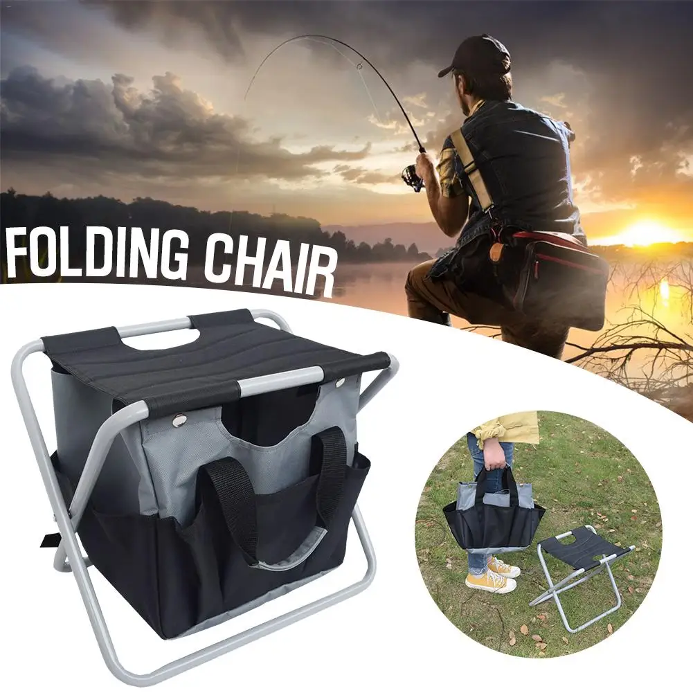 

New Durable Outdoor Foldable Stool With Tool Bag Multifunctional Portable Camping Folding Fishing Stool Garden Tool Chair