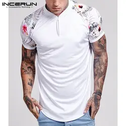 INCERUN/дизайнерская мужская рубашка с коротким рукавом, пуловер с воротником-стойкой, свбодная Повседневная Модальная Узкий крой, на лето 2019