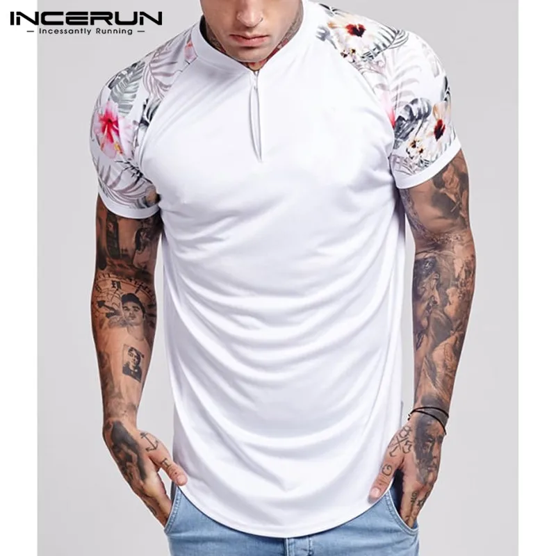 

INCERUN Designer Men Short-Sleeve Shirt Pullover Stand Collar Loose Print Casual Modal Slim Fit Summer 2019 Personality Camisas
