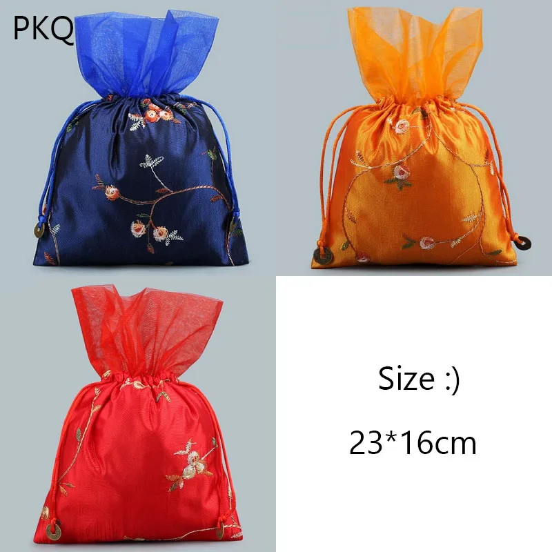 10pcs Chinese Style Silk Cloth Gift Bags Drawstring Bag Embroidered