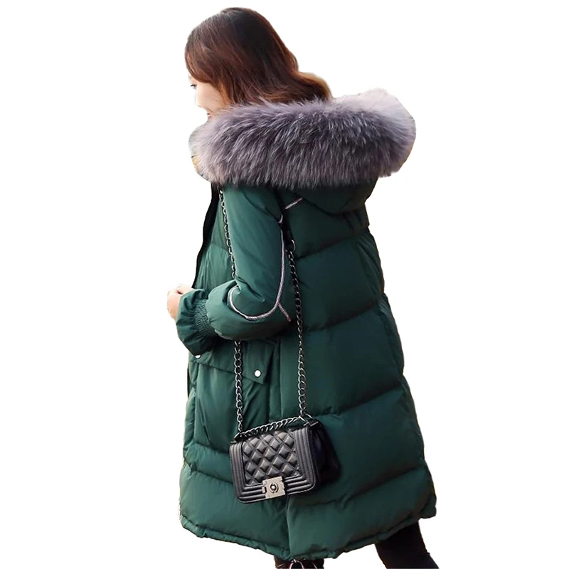 

Winter Down Jacket Women White duck down Coat Thick Warm Raccoon fur collar Hooded Tops Plus size Female Slim Down Coats N336