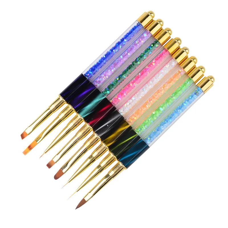 

New Nail Art Brush Manicure Painting Drawing Cat Eye Crystal Handle Nail Brush Beauty Cosmetic Brush Kit Painting Tools Gift
