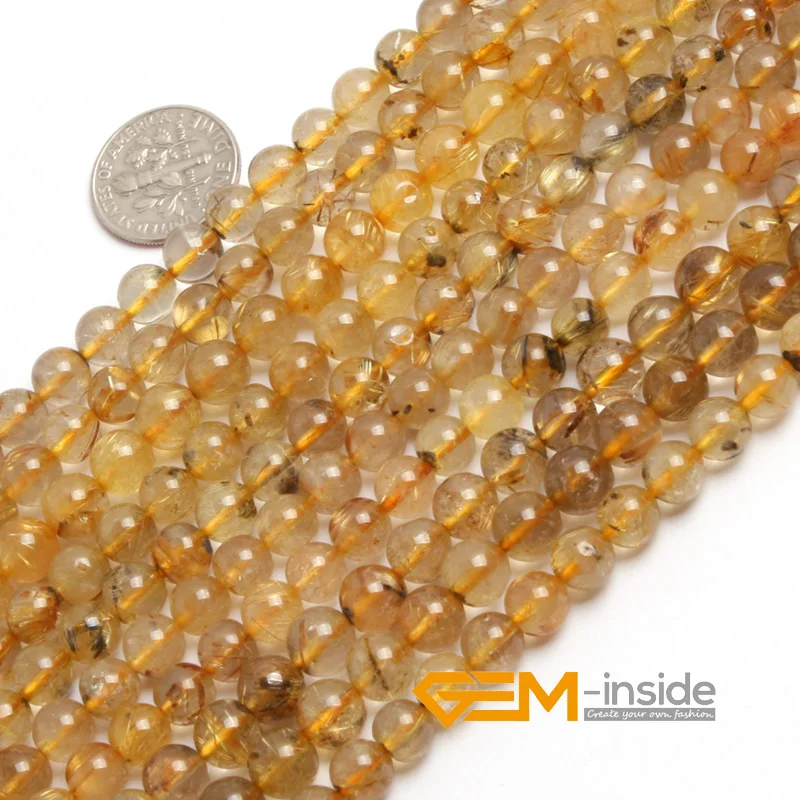Золотые рутиловые кварцовые бусины: 10 мм 6 мм круглые бусины DIY свободные бусины для изготовления браслетов нить 1"