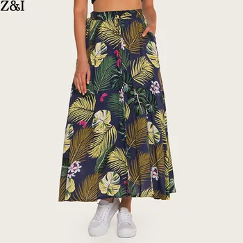 

2018 Summer New Style Fashion Half Length Skirt Bohemia Printed Elastic Waist A Line Big Skirt Casual Beach Skirt.