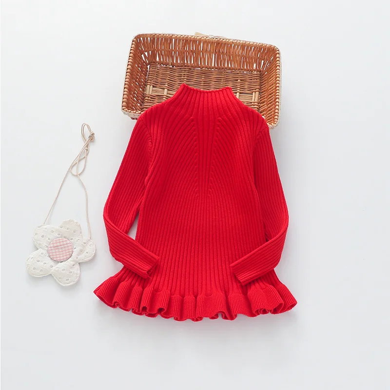 Sweet Ruffles Girls Sweater Knitted Solid Children Winter Sweater Turtleneck Long Sleeve Warm Pullover For Girls Girls Clothing (20)