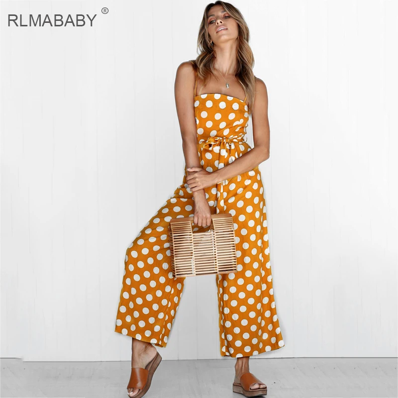 RLMABABY Sexy Strap Cold Shoulder Dot Summer Jumpsuit