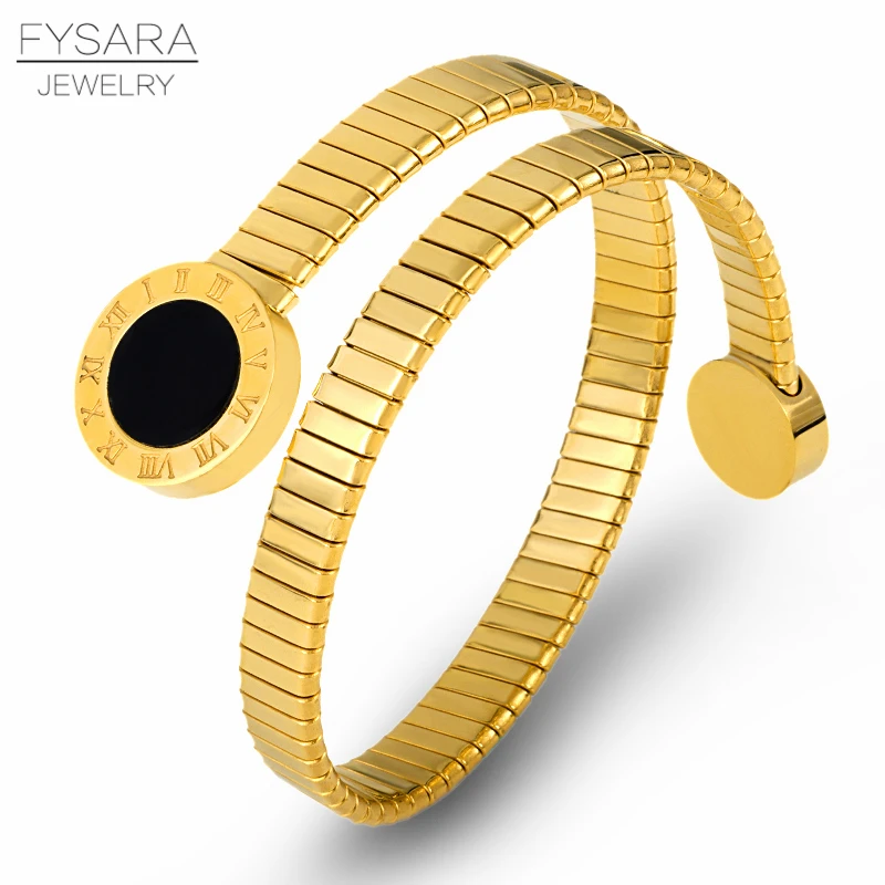 

FYSARA Personality Snake Spiral Upper Arm Armband Bangles Cuff Bracelets Roman Numeral Jewelry Stainless Steel Bracelets Women