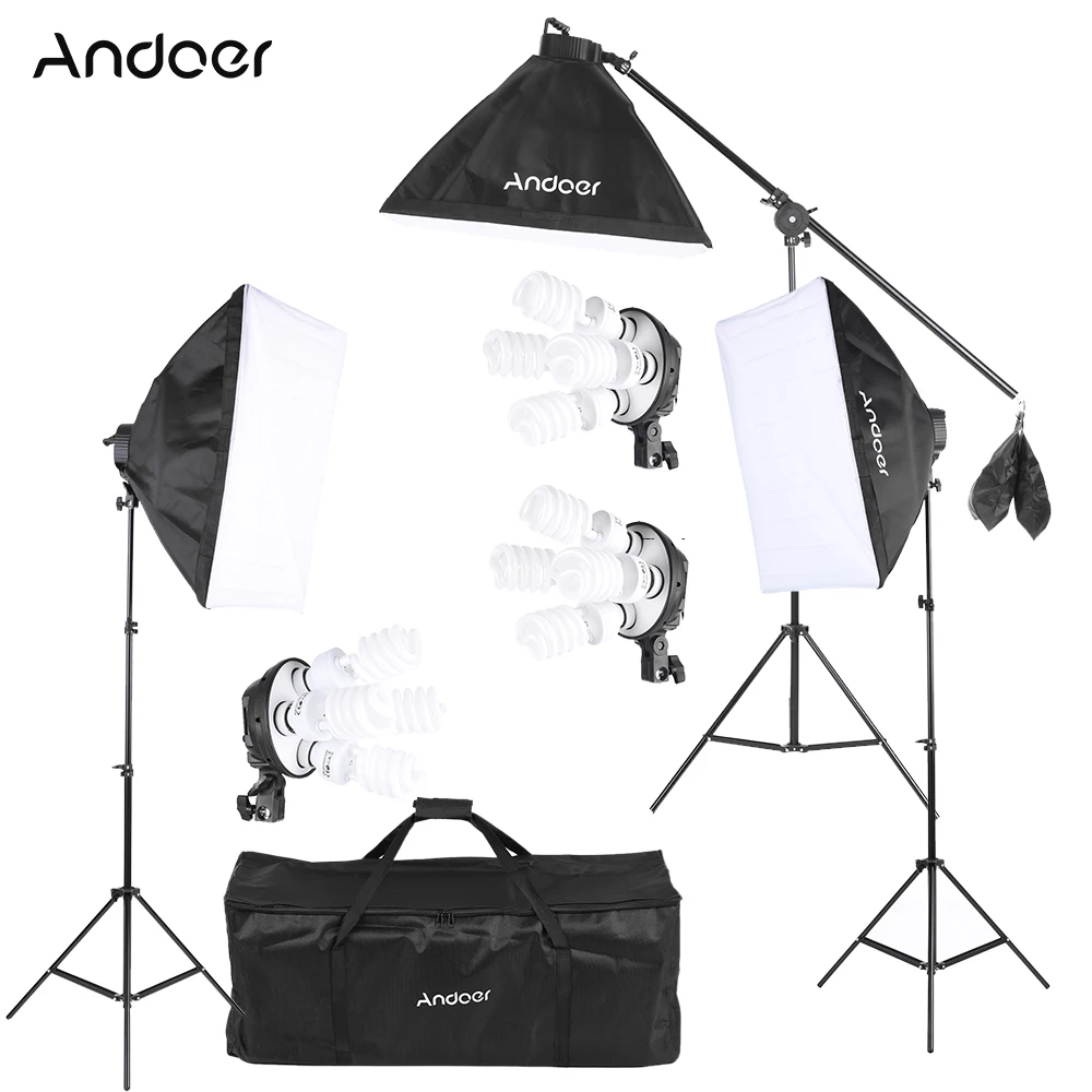 

Andoer Studio Photo Video Lighting Kit with Bulb / 4in1 Bulb Socket / Softbox / Light Stand / Cantilever Stick / Carrying Bag