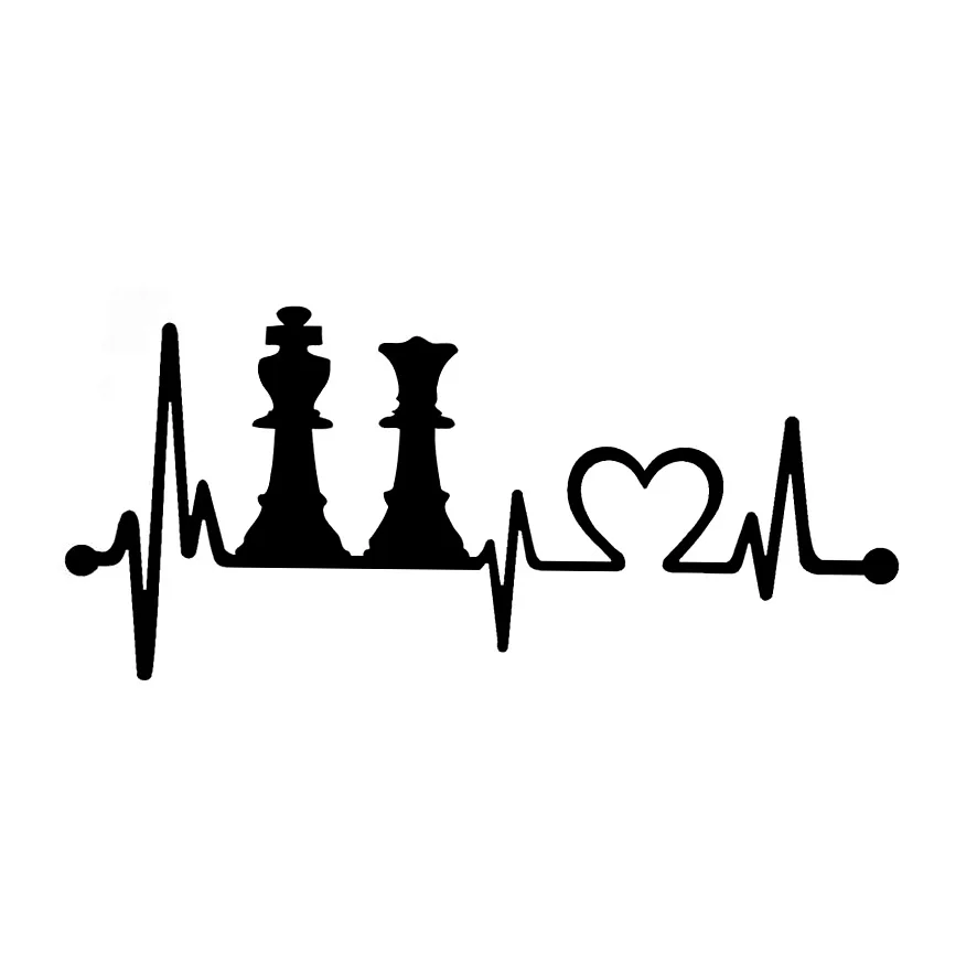

15.2*6.8CM Funny King Queen Chess Set Heartbeat Lines Vinyl Stickers Car Decal Silhouette Black Sliver