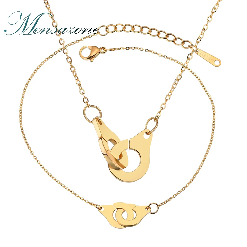 

MENSAZONE Handcuff Pendant Necklace Bracelet Sets For Women Stainless Steel Freedom Charm Set Girlfriend Gift