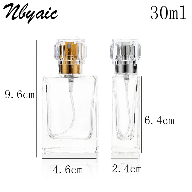 Nbyaic 1 шт. 30 мл 50 мл модный портативный прозрачный стеклянный флакон для духов с алюминиевым пустой распылитель для парфюмерии косметический чехол для путешествий