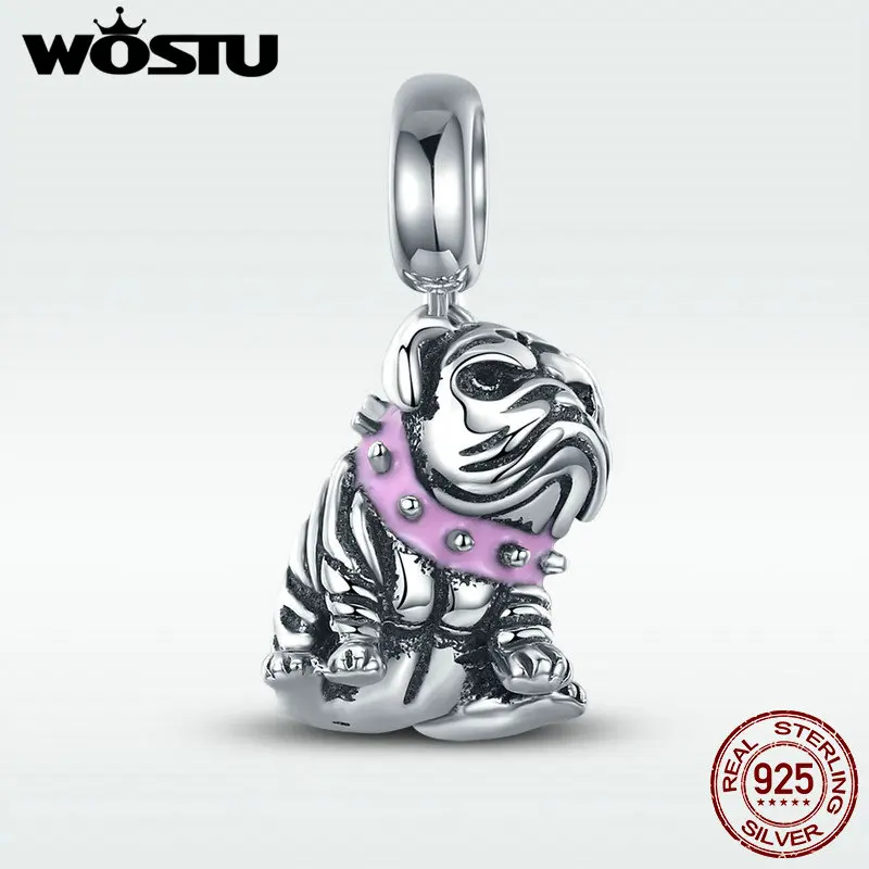 

WOSTU 925 Sterling Silver English Bulldog Animal Beads fit Original Charm Bracelet For Women Fashion Jewelry Gift DXC552
