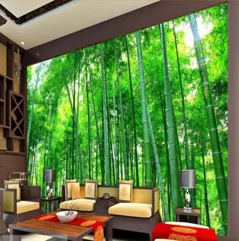 

Custom large fresco bamboo forest 3D landscape background wall murals nonwovens super green wallpaper papel de parede