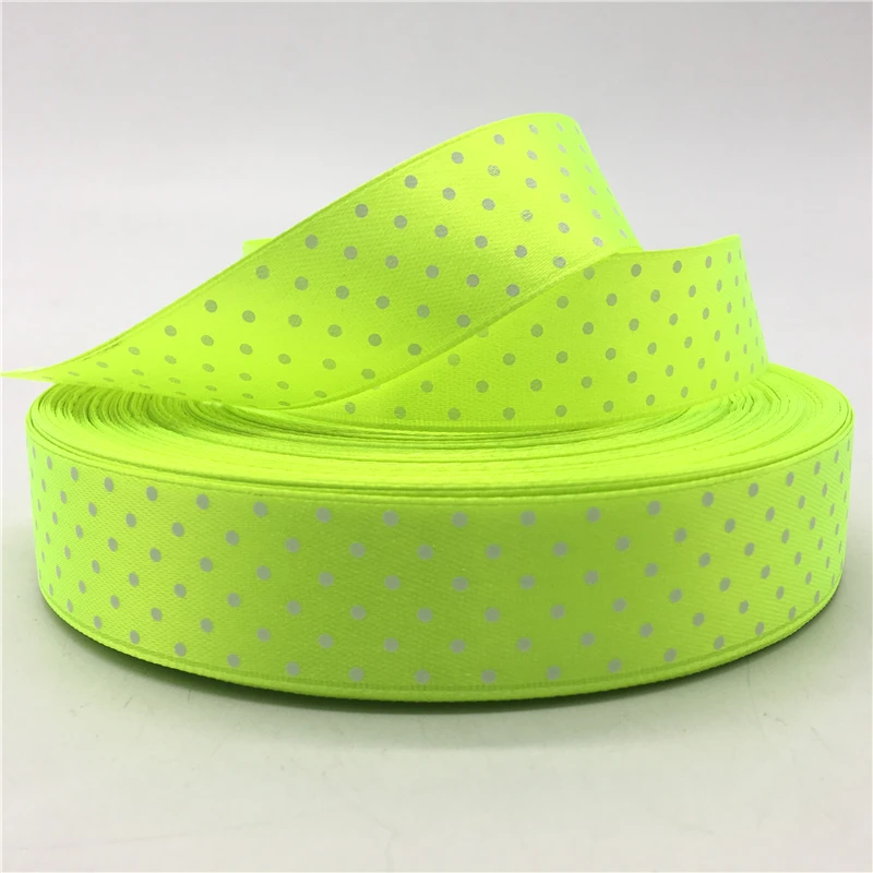 

5yards 1"(25mm) Green Polka Dots Satin Ribbon Printed Polyester Ribbon DIY Christmas Wedding Decoration Handmade Materials
