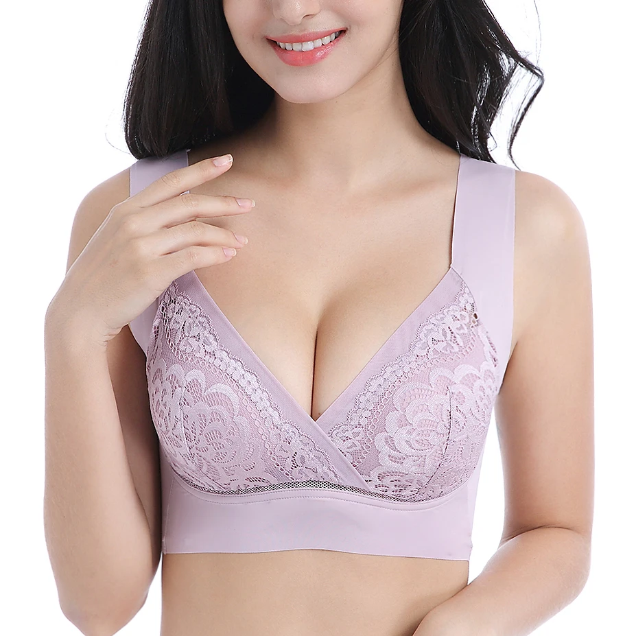 

Women's Full Coverage T-Shirt Bra Lightly Lined Wire Free Seamless Lace Balconette Bra L-6L