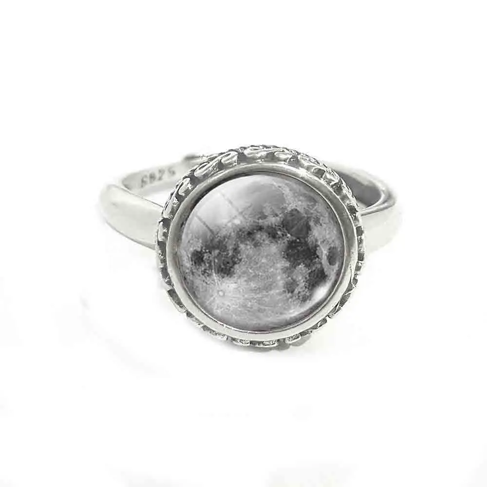 Galaxy Настоящее твердое 925 пробы Серебряное кольцо стекло кабошон кольцо художественное изображение старинное серебряное кольцо ювелирные изделия