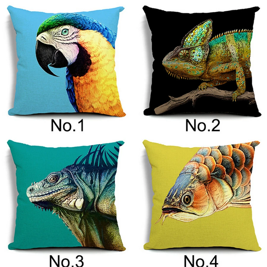 Nordic Animal Parrot Chameleon Animal Print Decorative Pillow Covers