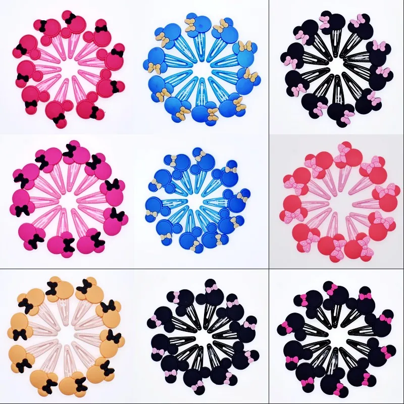 

10Pcs Cute Girls Hair pins Mouse Shaped With Bowknot Children Hair Accessories Hair pin Headwear Hair Clips Kids Birthday Gift