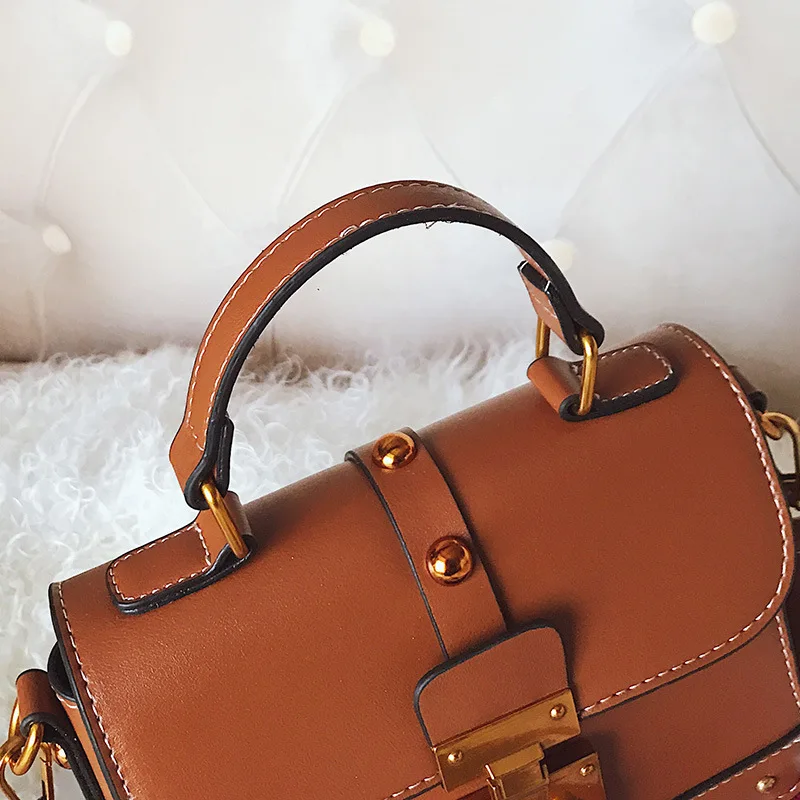 Women Vintage Leather Handbag Small Rivets Flap Shoulder Bag Colorful Wide Strap Crossbody Bag for Girls Green Brown Black Purse  (19)
