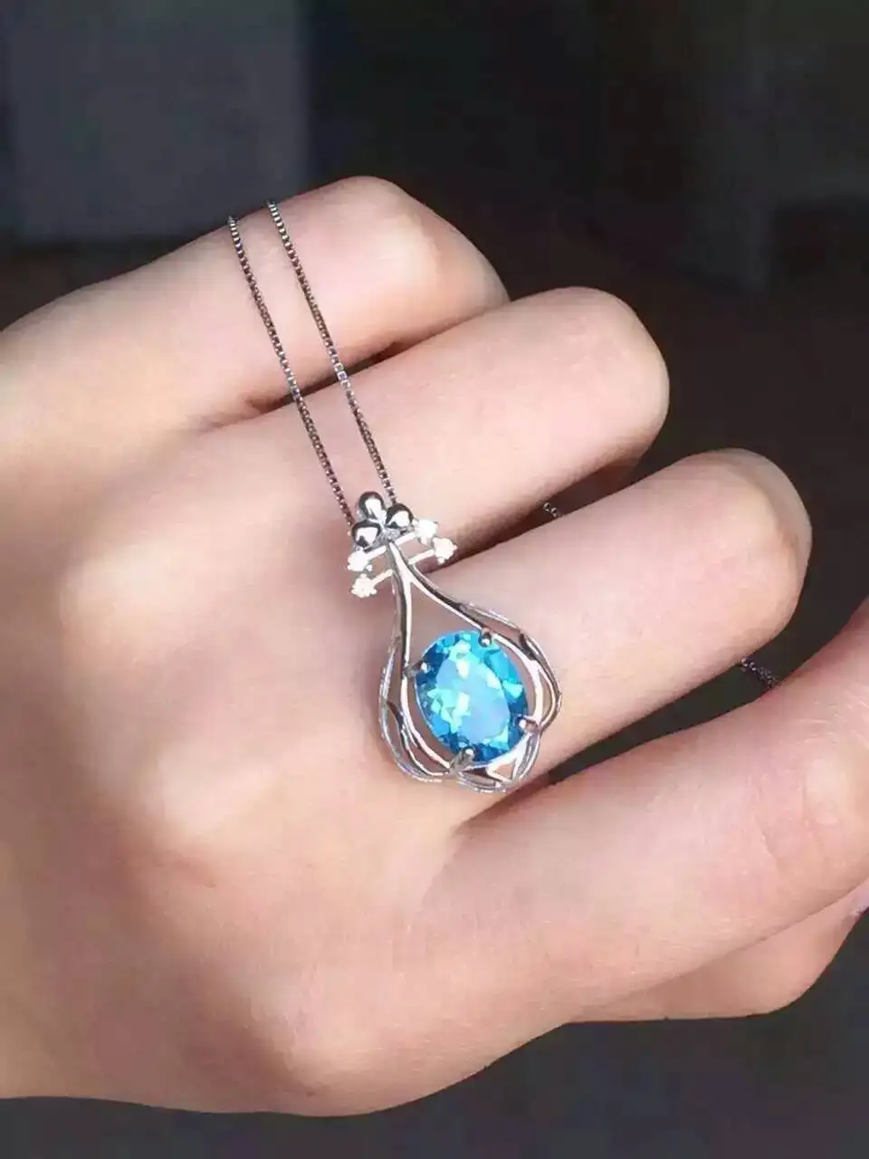 

natural blue topaz stone pendant S925 silver Natural gemstone Pendant Necklace trendy identity Music Pipa women party jewelry