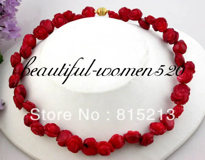 

ddh0079 Stunning 17" 13mm nature red coral flower necklace magnet clasp