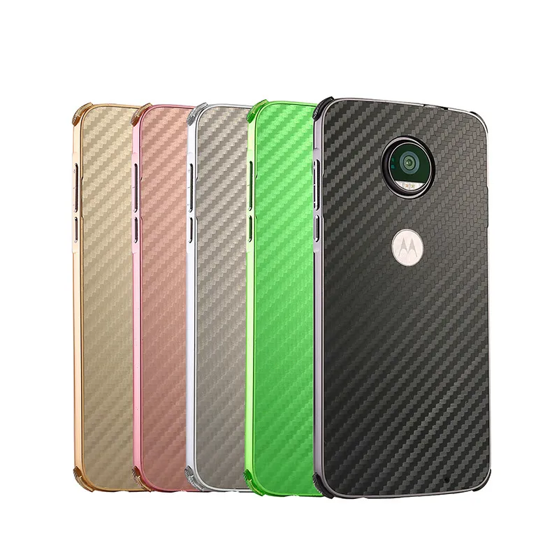 For Motorola Z2 Play Anti-knock Case Plating Metal Frame with Carbon Fiber Hard Back Cover for Moto XT1710 |